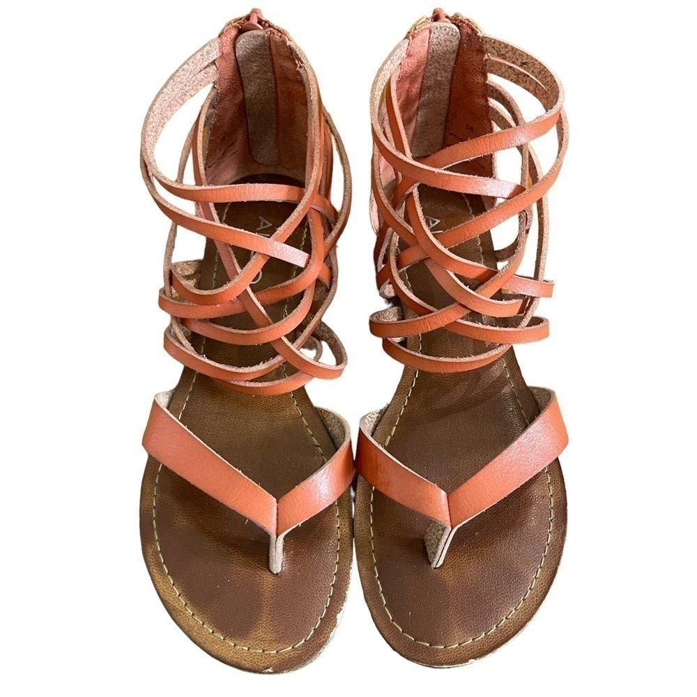 GUC Aldo sandals, gladiator style, leather, coral coloured, size 38.